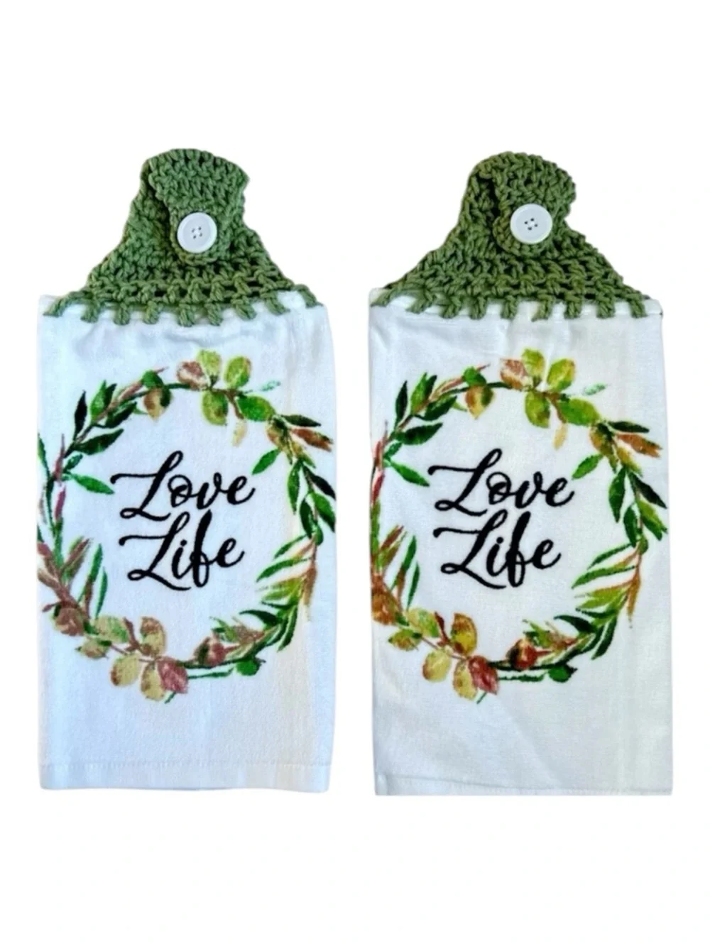 Hand Crafted Kitchen Hand Towels Crochet Hanging Colorful Floral Set